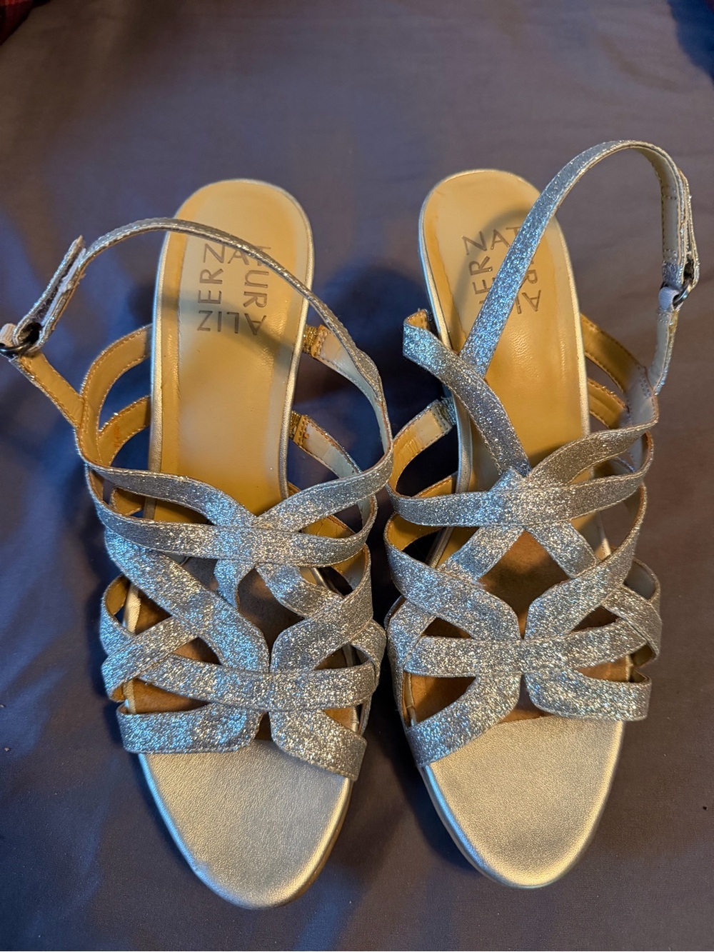 Naturalizer Silver Glitter Strappy High-Heel Sandals